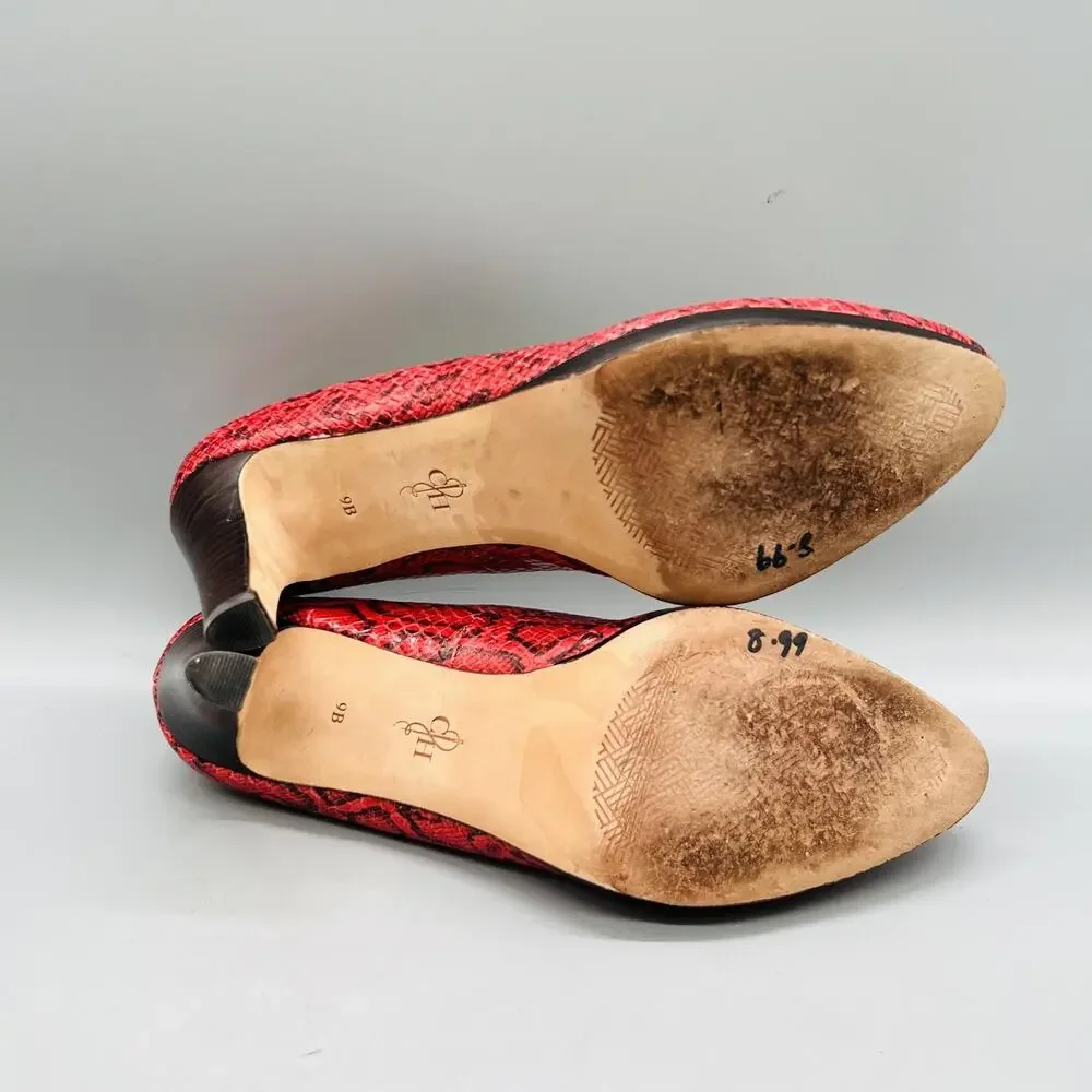 Cole Haan Shoes Women 9 Red Leather Snake Print Cone Heel Pump Round Toe Slip On